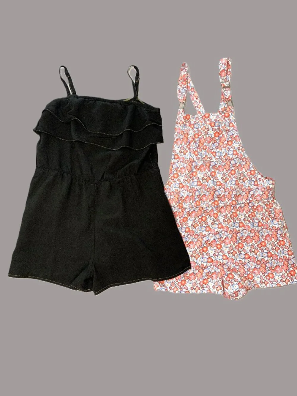 2 Girls Rompers Justice (Black 14) H&M (Floral 11/12) Shorts Overall Sleeveless